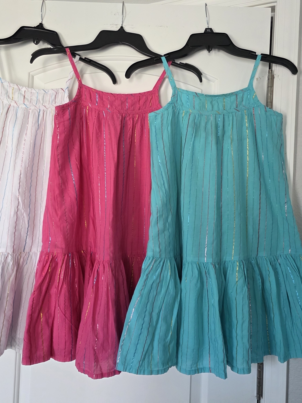Bright Pink, Blue, and White Spaghetti Strap Tiered Dresses